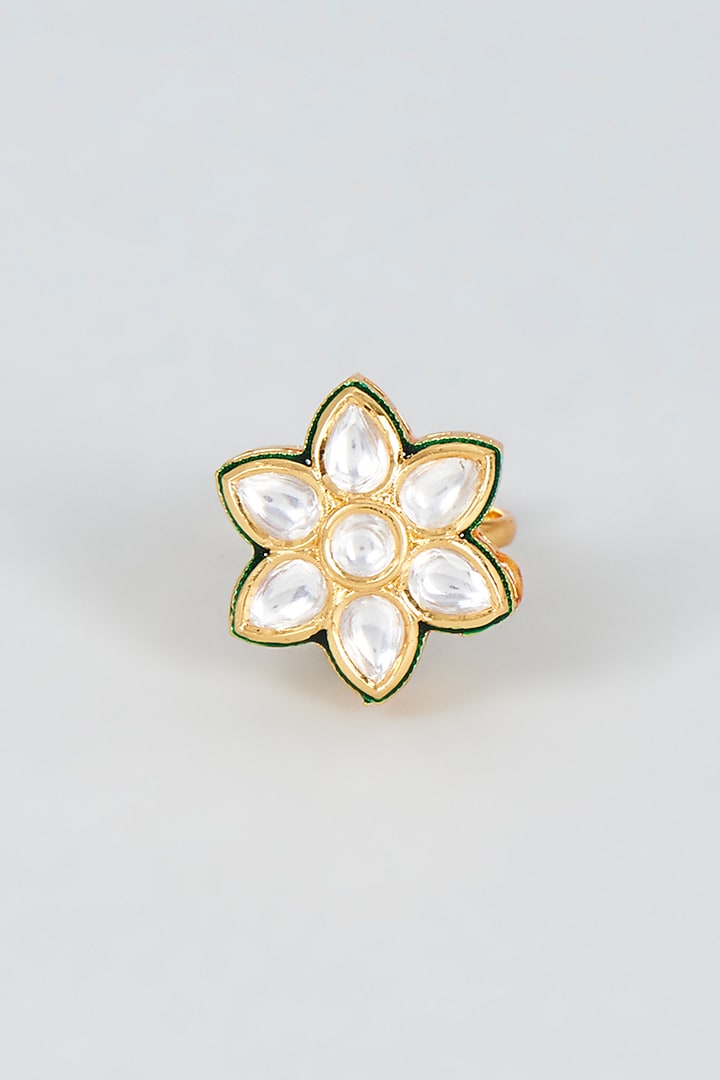 Gold Finish Kundan Polki Ring by VASTRAA Jewellery at Pernia's Pop Up Shop