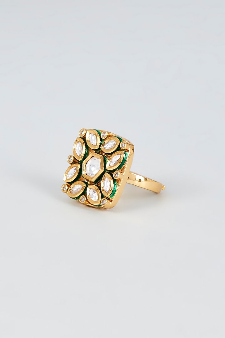 Gold Finish Kundan Polki Ring by VASTRAA Jewellery at Pernia's Pop Up Shop