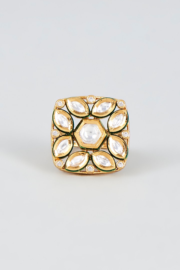 Gold Finish Kundan Polki Ring by VASTRAA Jewellery at Pernia's Pop Up Shop