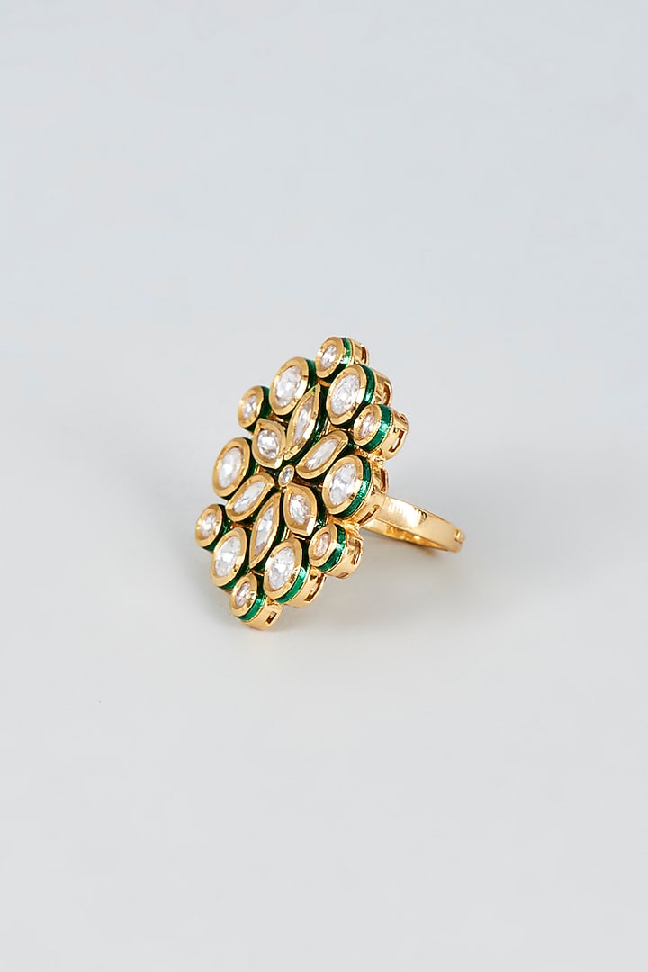 Gold Finish Kundan Polki Ring by VASTRAA Jewellery at Pernia's Pop Up Shop