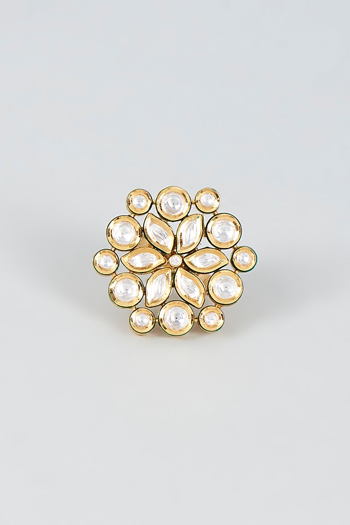 Gold Finish Kundan Polki Ring by VASTRAA Jewellery at Pernia's Pop Up Shop