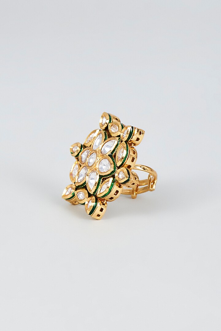 Gold Finish Kundan Polki Ring by VASTRAA Jewellery at Pernia's Pop Up Shop
