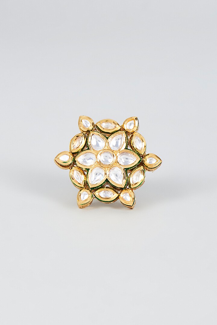 Gold Finish Kundan Polki Ring by VASTRAA Jewellery at Pernia's Pop Up Shop