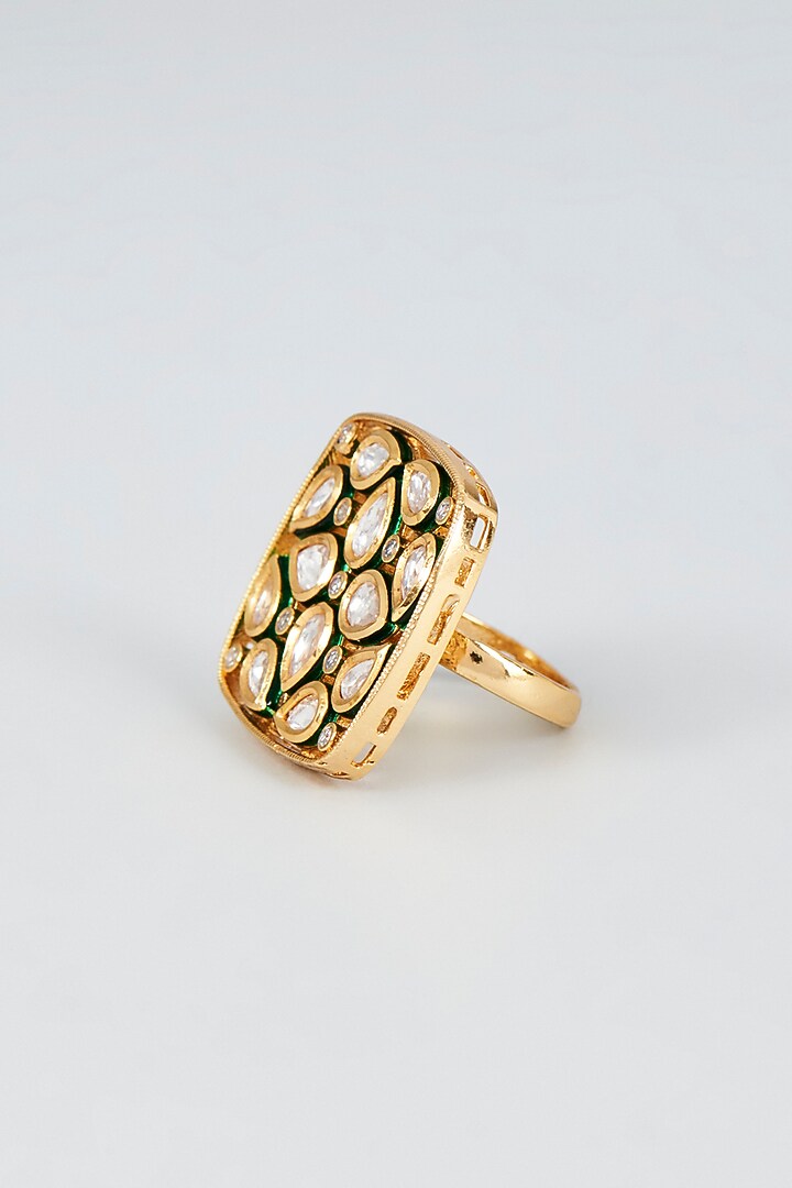 Gold Finish Kundan Polki Ring by VASTRAA Jewellery at Pernia's Pop Up Shop