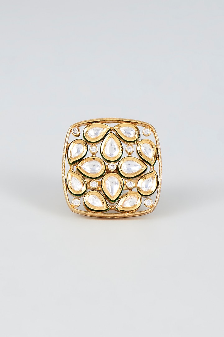 Gold Finish Kundan Polki Ring by VASTRAA Jewellery at Pernia's Pop Up Shop