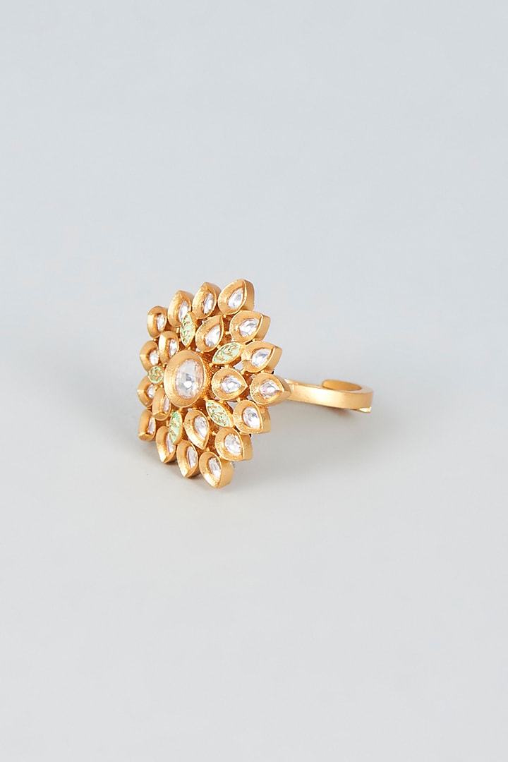 Gold Finish Kundan Polki Ring by VASTRAA Jewellery at Pernia's Pop Up Shop