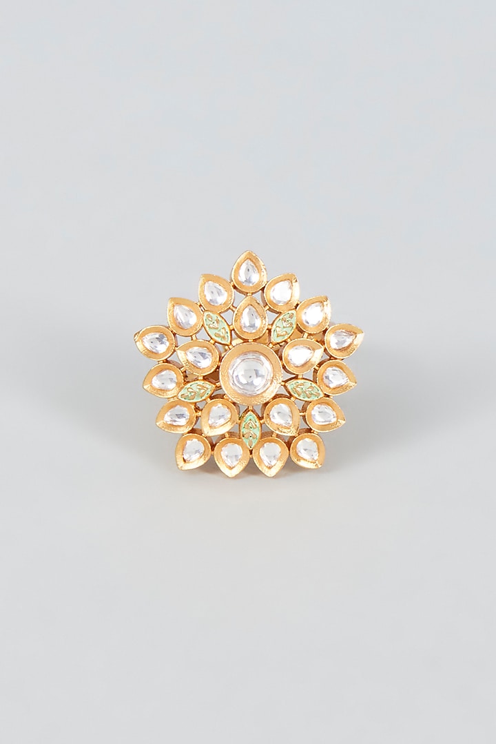 Gold Finish Kundan Polki Ring by VASTRAA Jewellery at Pernia's Pop Up Shop