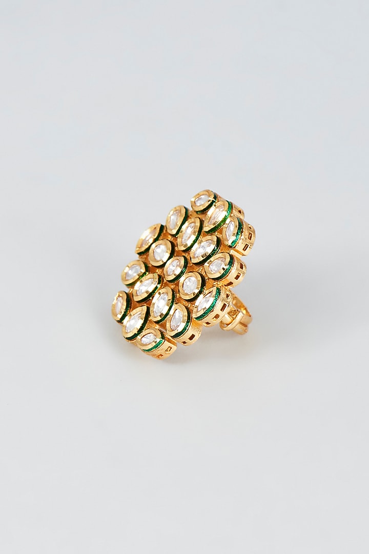 Gold Finish Kundan Polki Ring by VASTRAA Jewellery at Pernia's Pop Up Shop