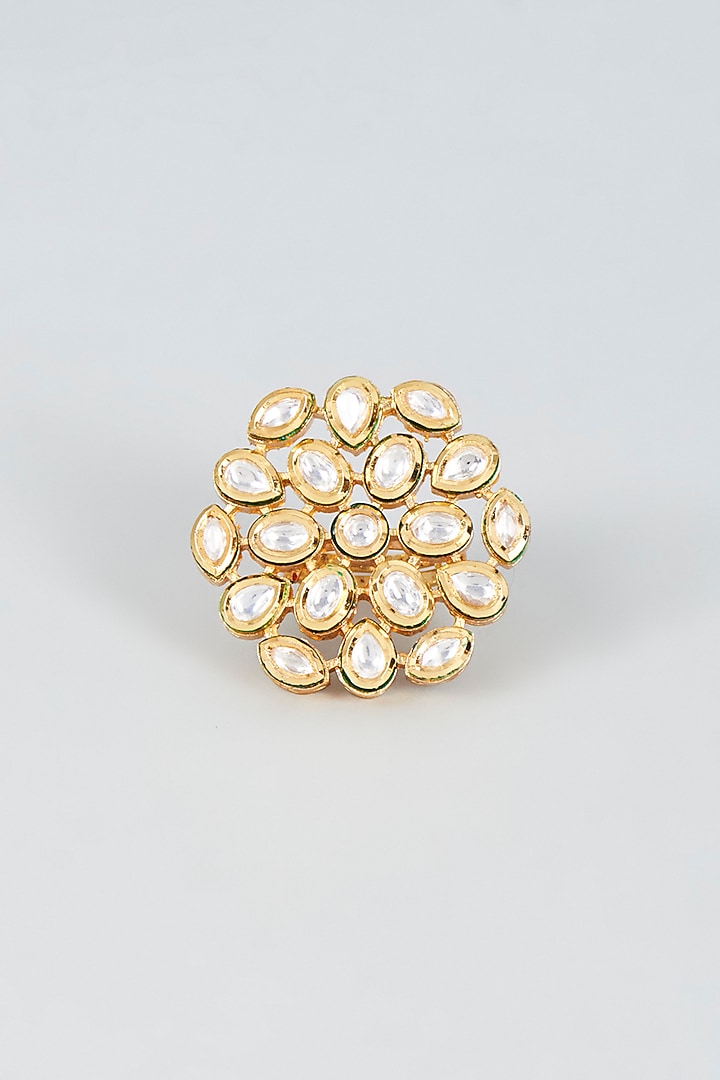 Gold Finish Kundan Polki Ring by VASTRAA Jewellery at Pernia's Pop Up Shop