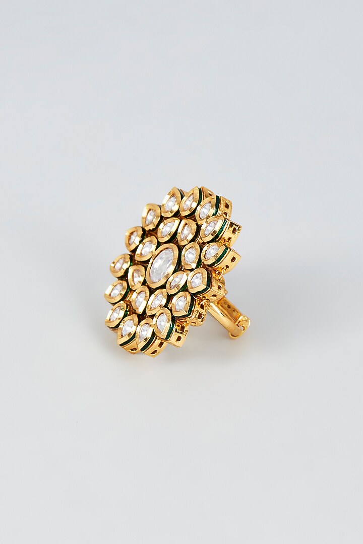 Gold Finish Kundan Polki Ring by VASTRAA Jewellery at Pernia's Pop Up Shop