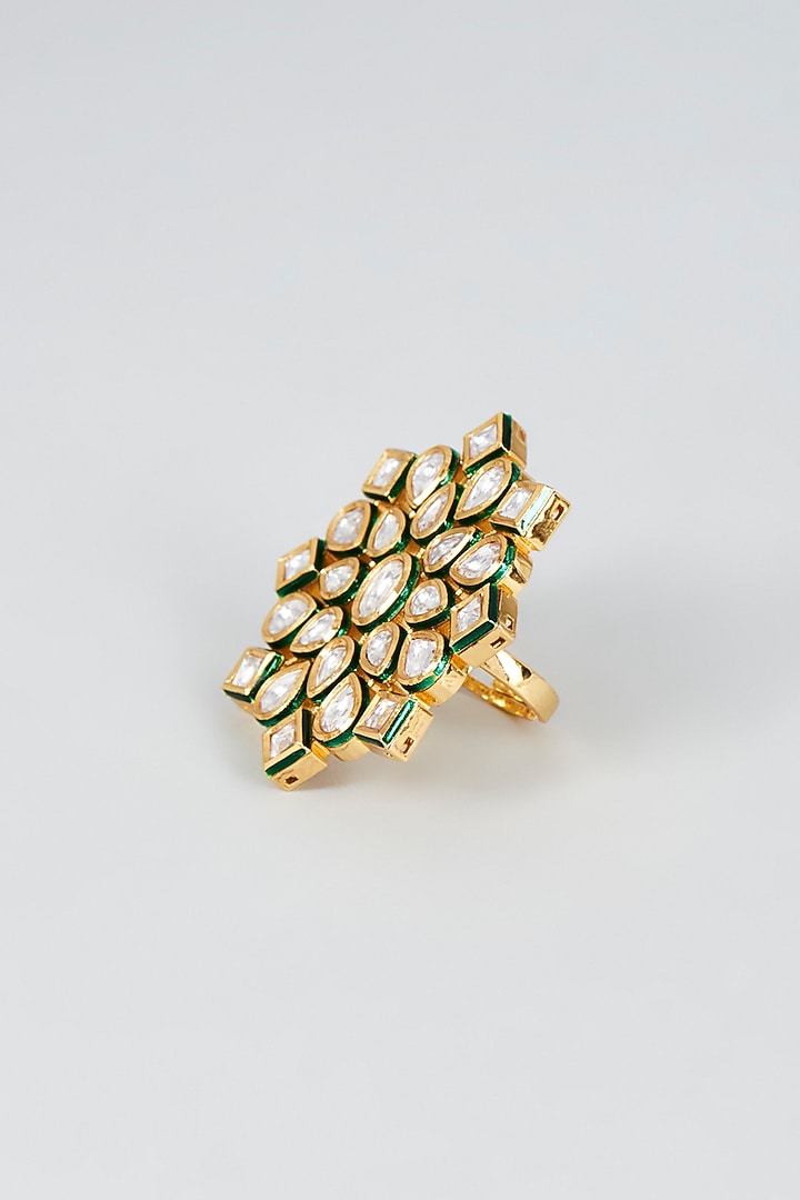 Gold Finish Kundan Polki Ring by VASTRAA Jewellery at Pernia's Pop Up Shop