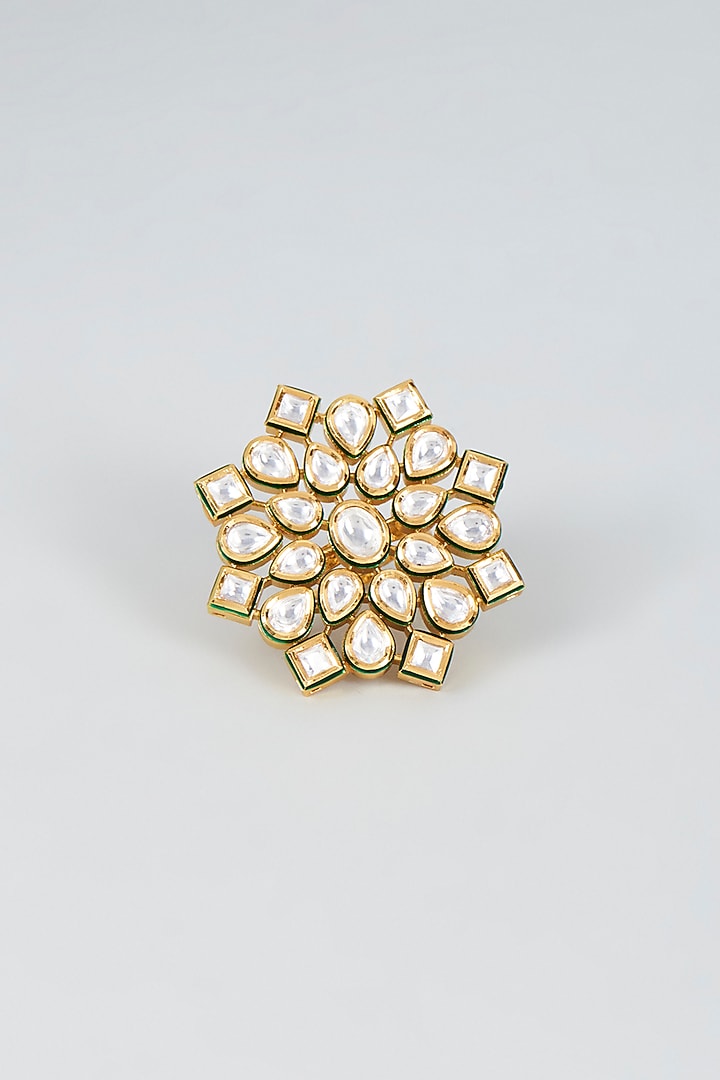 Gold Finish Kundan Polki Ring by VASTRAA Jewellery at Pernia's Pop Up Shop