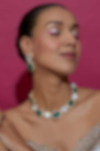 Two-Tone Finish Synthetic Emerald Stone Necklace Set by VASTRAA Jewellery at Pernia's Pop Up Shop