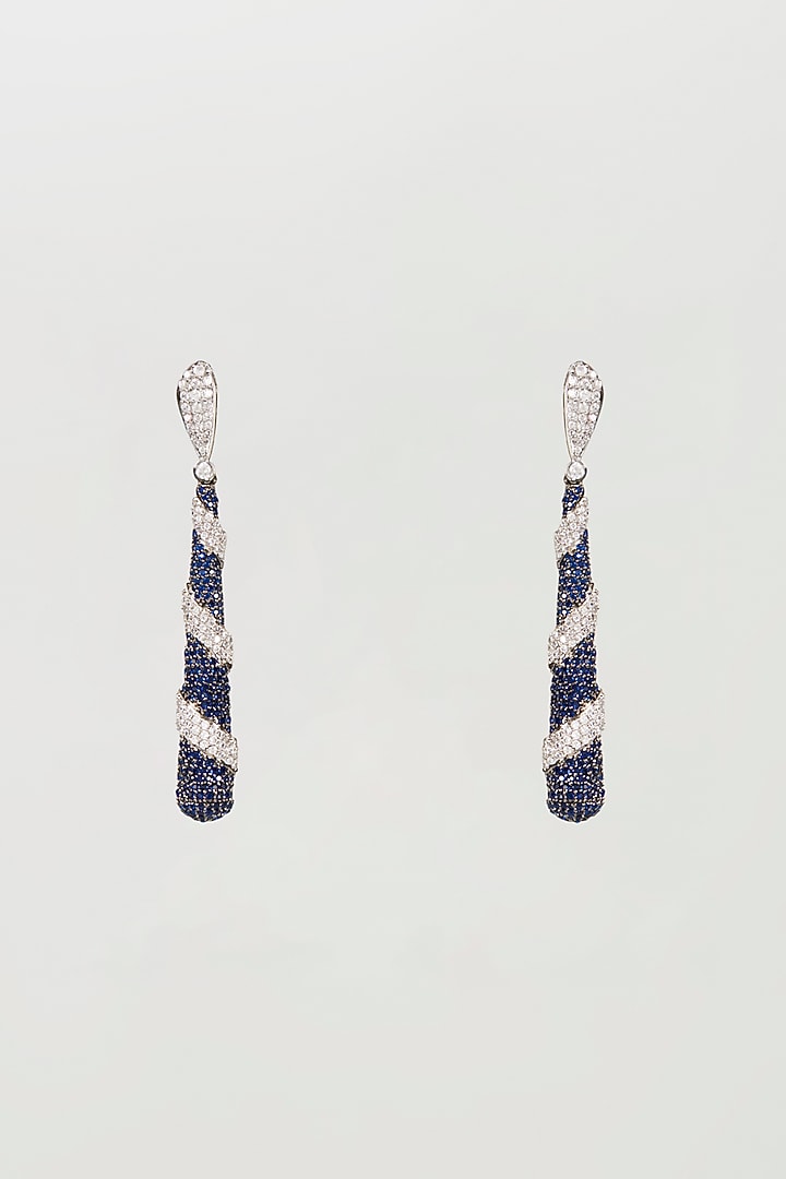 White Finish Green Stone Dangler Earrings by VASTRAA Jewellery at Pernia's Pop Up Shop