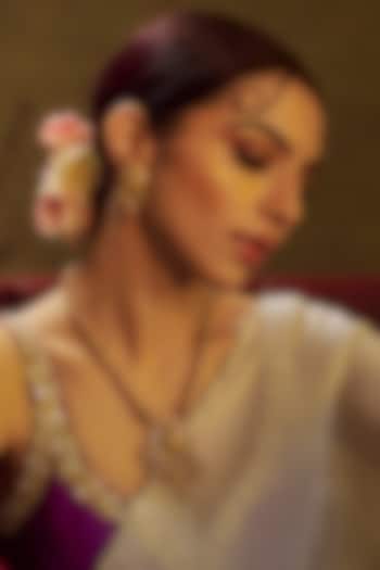 Gold Finish Multi-Colored Stone & Kundan Polki Temple Long Necklace Set by VASTRAA Jewellery at Pernia's Pop Up Shop