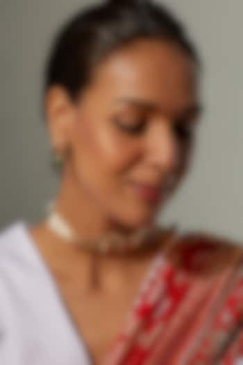 Gold Finish Multi-Colored Stone & Kundan Polki Temple Choker Necklace Set by VASTRAA Jewellery at Pernia's Pop Up Shop