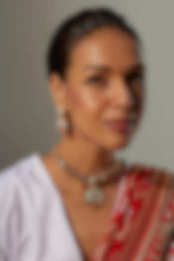 Gold Finish Multi-Colored Stone & Kundan Polki Temple Choker Necklace Set by VASTRAA Jewellery at Pernia's Pop Up Shop