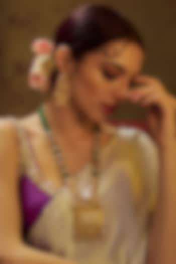 Gold Finish Multi-Colored Stone & Kundan Polki Temple Long Necklace Set by VASTRAA Jewellery at Pernia's Pop Up Shop