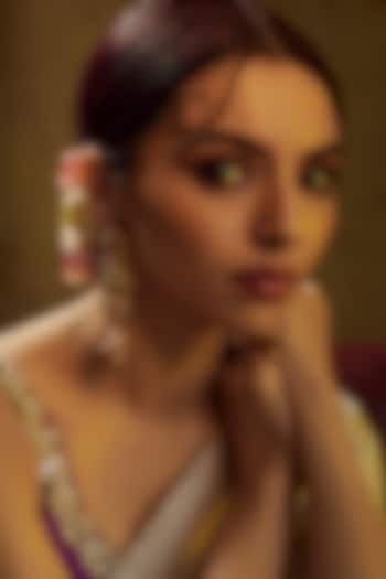 Gold Finish Kundan Polki & Multi-Colored Stone Temple Dangler Earrings by VASTRAA Jewellery at Pernia's Pop Up Shop