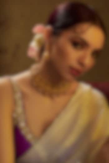 Gold Finish Kundan Polki Temple Necklace Set by VASTRAA Jewellery at Pernia's Pop Up Shop