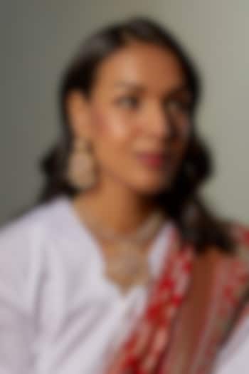 Gold Finish Kundan Polki & Multi-Colored Stone Temple Necklace Set by VASTRAA Jewellery at Pernia's Pop Up Shop