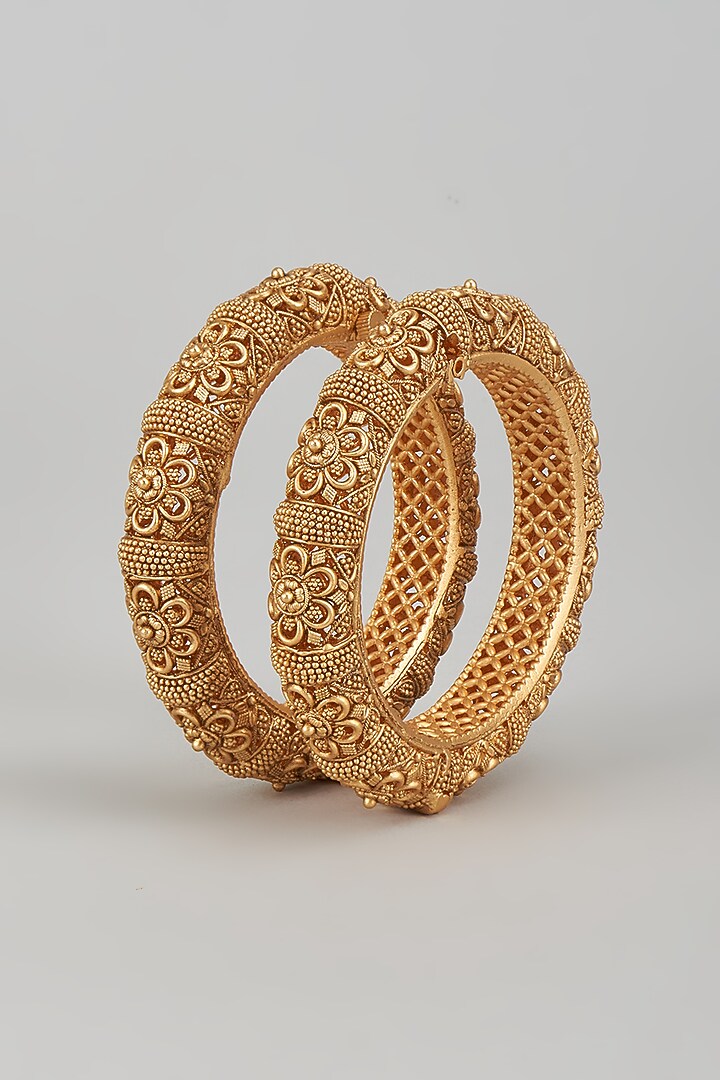 Jewellery Kundan Kangan Set Gold Finish Kundan Polki Temple