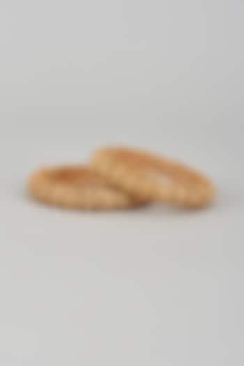 Gold Finish Kundan Polki Temple Bangles (Set of 2) by VASTRAA Jewellery at Pernia's Pop Up Shop