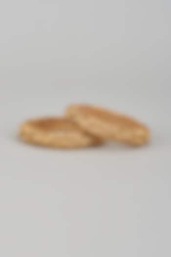 Gold Finish Kundan Polki Temple Bangles (Set of 2) by VASTRAA Jewellery at Pernia's Pop Up Shop