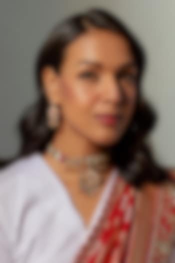 Gold Finish Multi-Colored Stone & Kundan Polki Temple Choker Necklace Set by VASTRAA Jewellery at Pernia's Pop Up Shop