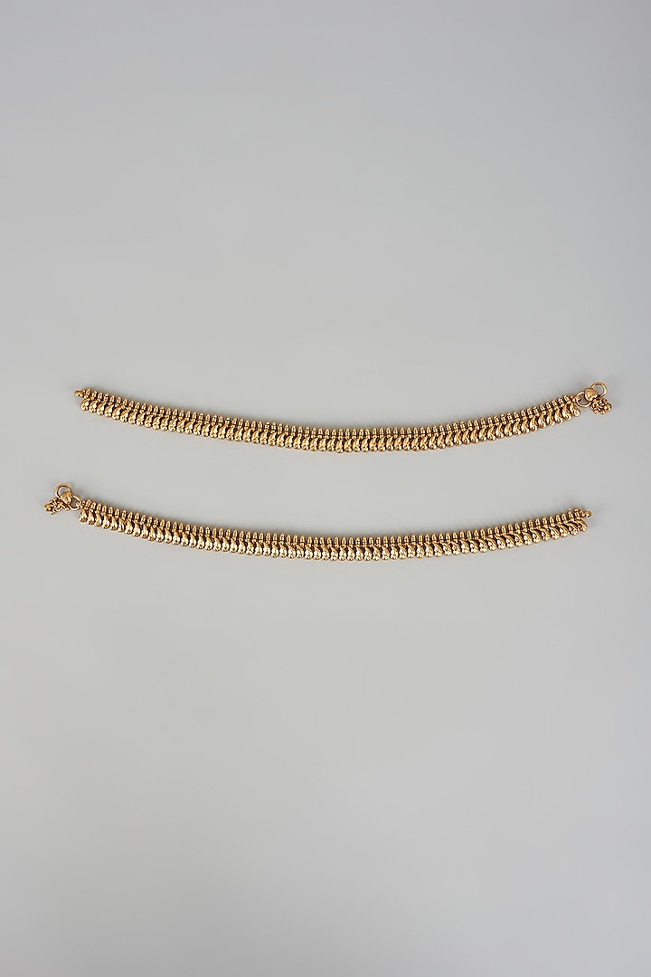 Gold Finish Anklets (Set Of 2) by VASTRAA Jewellery at Pernia's Pop Up Shop
