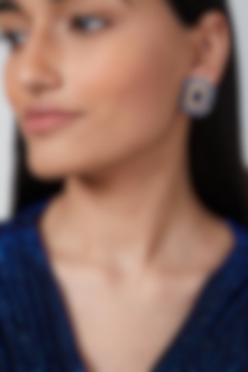 Gold Finish Blue Stone Stud Earrings by VASTRAA Jewellery at Pernia's Pop Up Shop