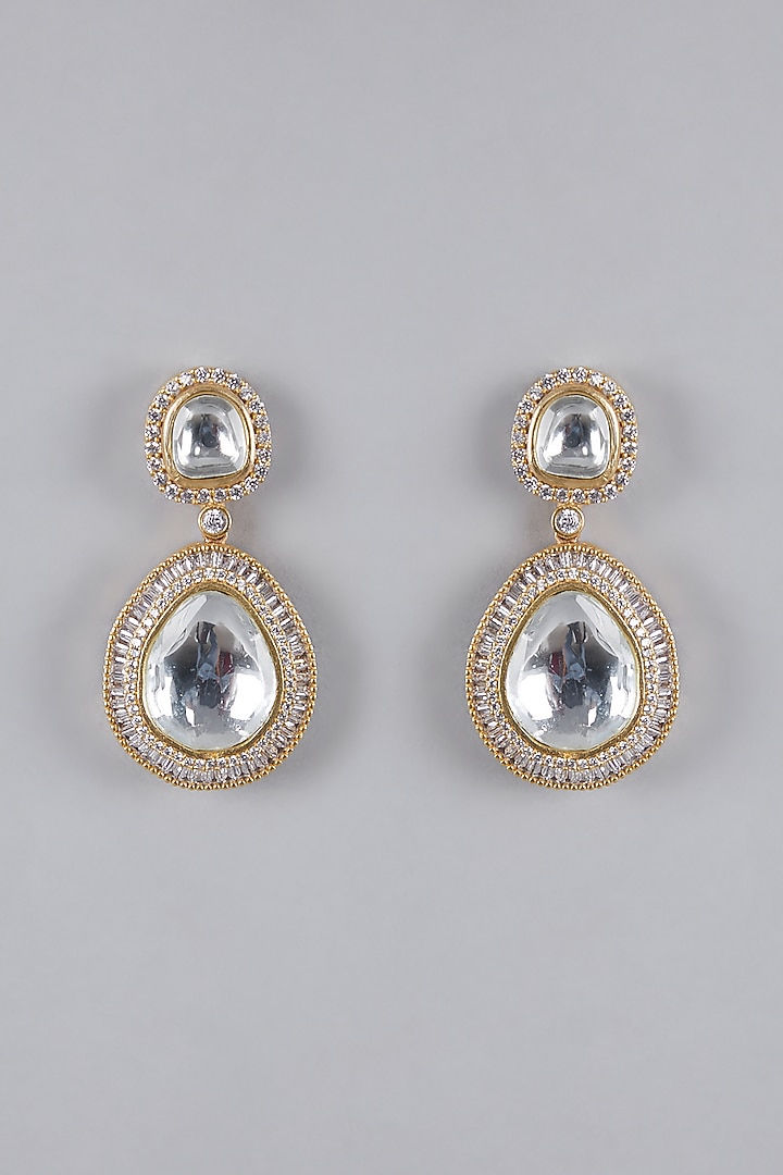 Gold Finish Zircon & Kundan Polki Earrings by VASTRAA Jewellery at Pernia's Pop Up Shop