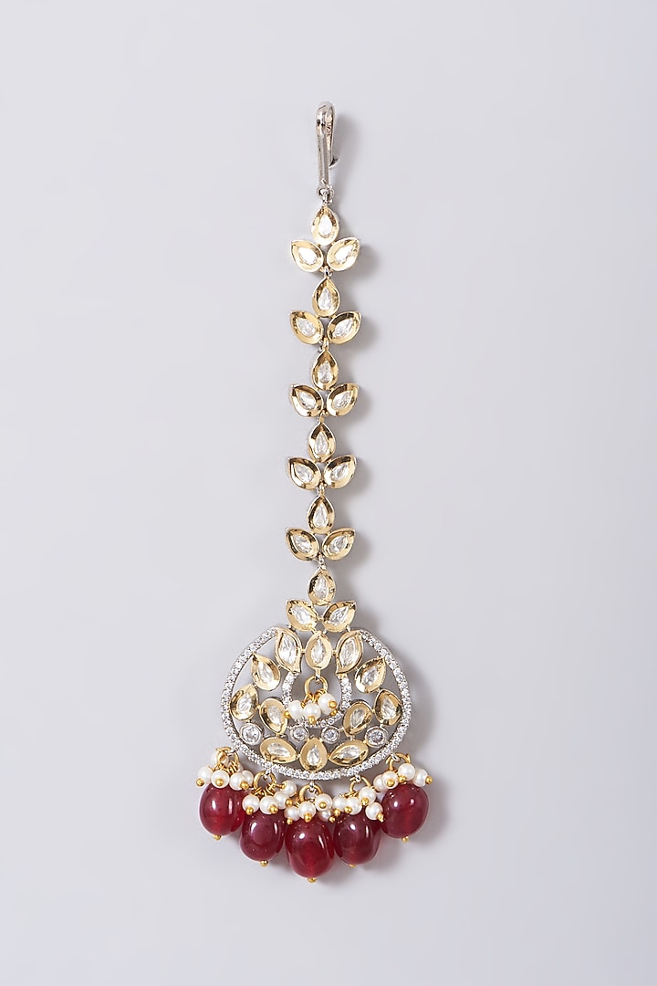 Two Tone Finish Kundan Polki & Red Beaded Choker Necklace Set by VASTRAA Jewellery at Pernia's Pop Up Shop