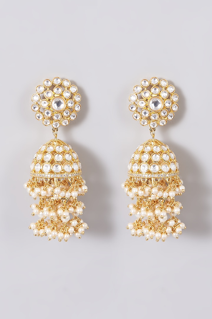 Jhumka Pearl Kundan Earrings Bollywood Indian Ethnic Kundan Yellow