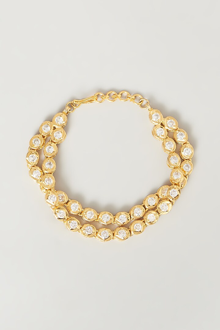 Gold Finish Kundan Polki Bracelet by VASTRAA Jewellery at Pernia's Pop Up Shop