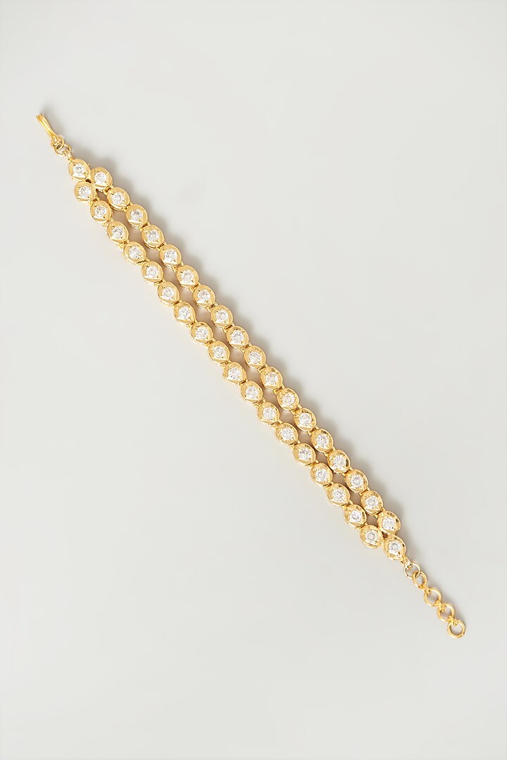 Gold Finish Kundan Polki Bracelet by VASTRAA Jewellery at Pernia's Pop Up Shop