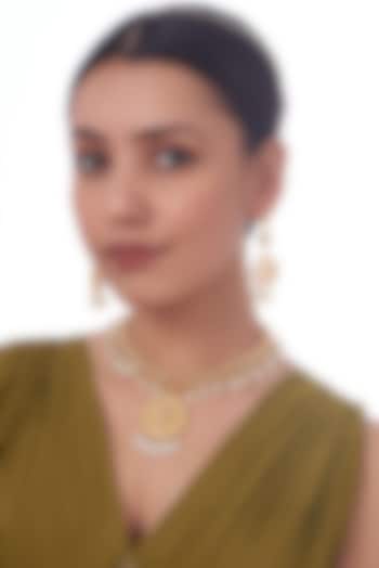 Gold Finish Pachi Kundan Polki Necklace Set by VASTRAA Jewellery at Pernia's Pop Up Shop