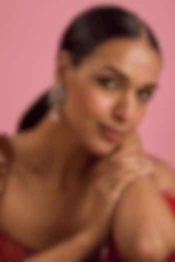 Black Rhodium Finish Kundan Polki & Pink Stone Dangler Earrings by VASTRAA Jewellery at Pernia's Pop Up Shop