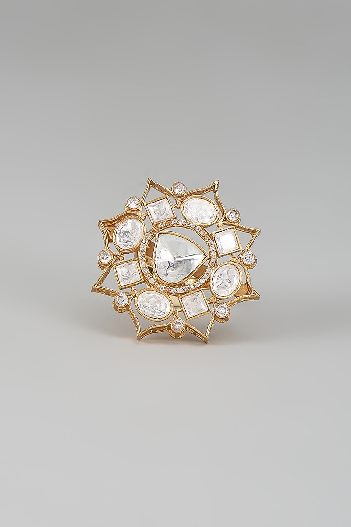 Gold Finish Kundan Polki Ring by VASTRAA Jewellery at Pernia's Pop Up Shop
