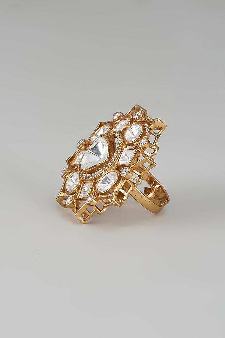 Gold Finish Kundan Polki Ring by VASTRAA Jewellery at Pernia's Pop Up Shop