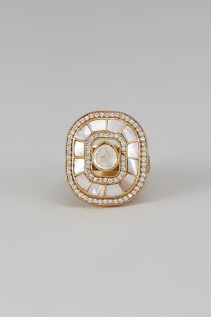 Gold Finish Kundan Polki Ring by VASTRAA Jewellery at Pernia's Pop Up Shop