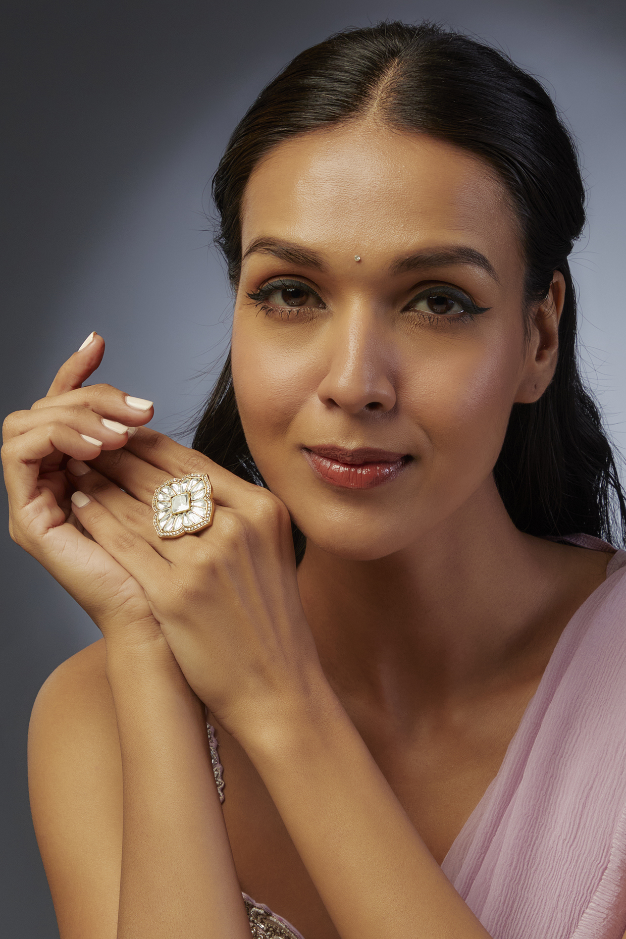 Gold Finish Kundan Polki Ring by VASTRAA Jewellery at Pernia's Pop Up Shop