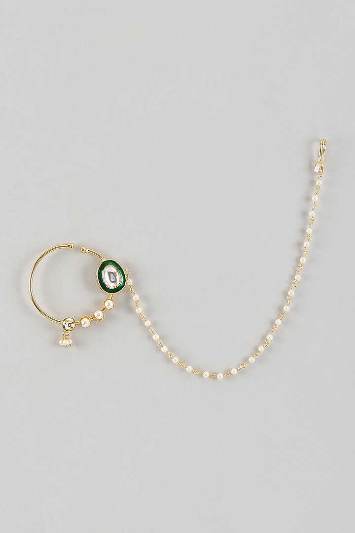 Gold Finish Kundan Polki Nose Ring by VASTRAA Jewellery at Pernia's Pop Up Shop