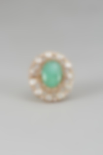Gold Finish Kundan Polki & Aqua Stone Ring by VASTRAA Jewellery at Pernia's Pop Up Shop