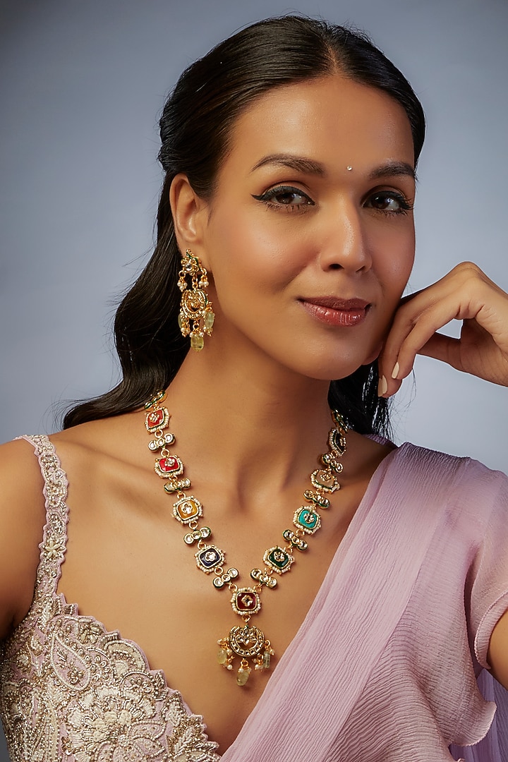 Gold Necklace Multicolour Stone Necklace Rubans 18K Gold-Plated