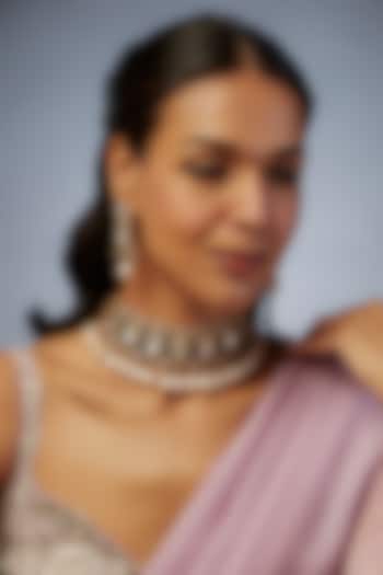 Gold Finish Kundan Polki Choker Necklace Set by VASTRAA Jewellery at Pernia's Pop Up Shop