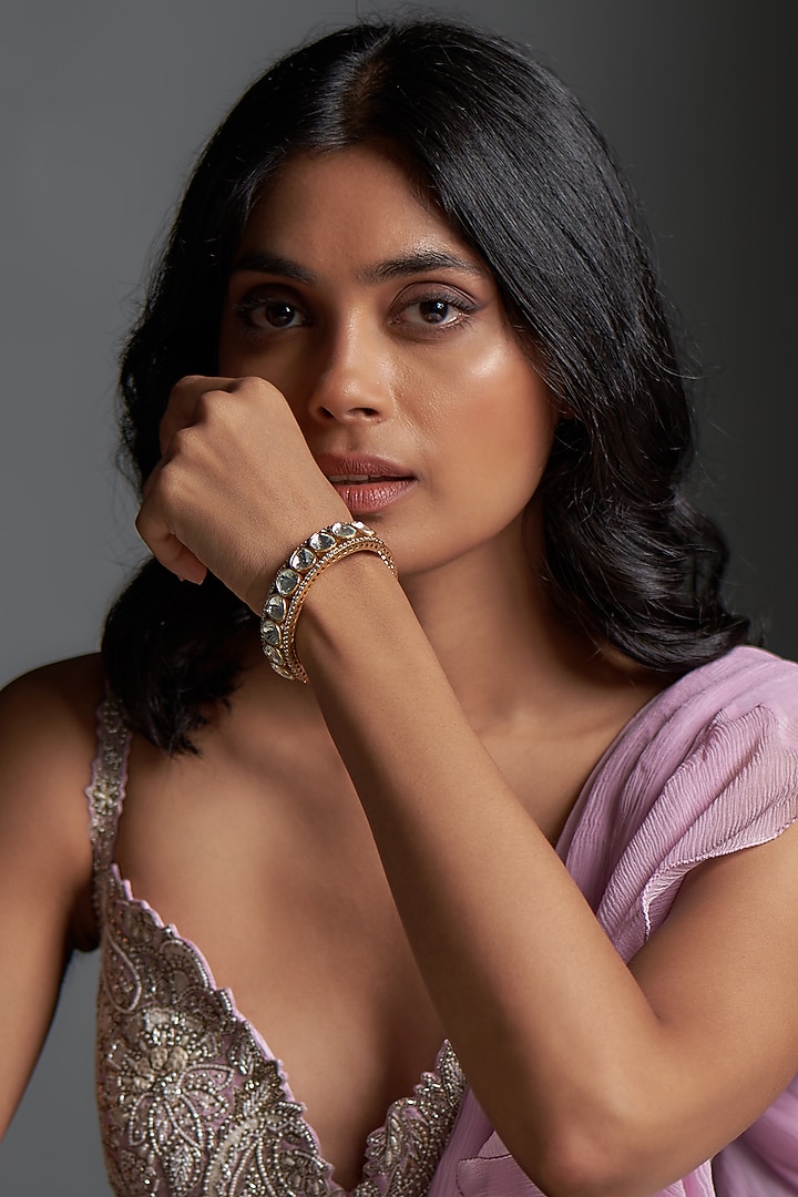 Gold Finish Kundan Polki Bracelet by VASTRAA Jewellery at Pernia's Pop Up Shop