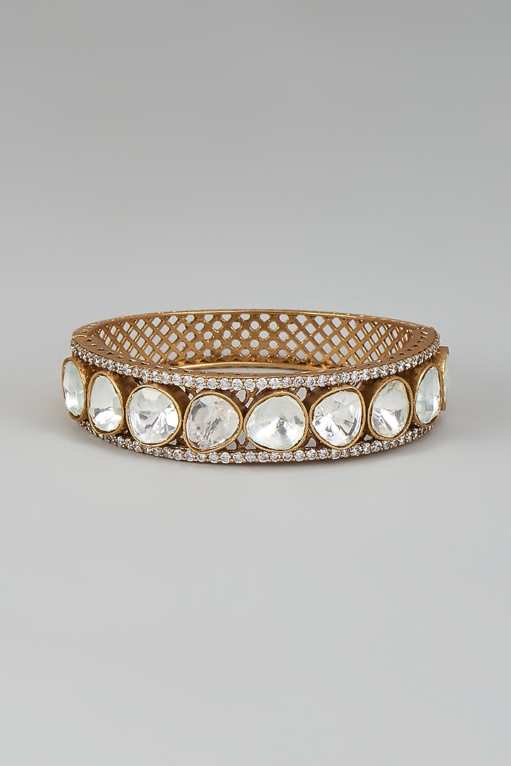 Gold Finish Kundan Polki Bracelet by VASTRAA Jewellery at Pernia's Pop Up Shop