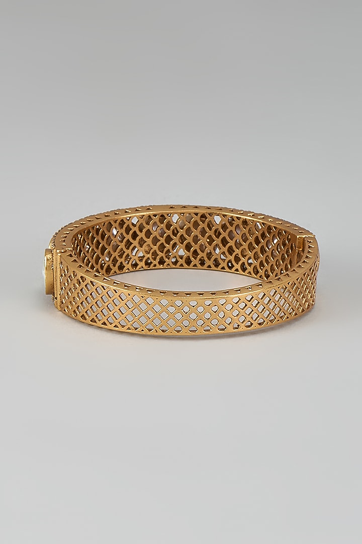 Gold Finish Kundan Polki Bracelet by VASTRAA Jewellery at Pernia's Pop Up Shop