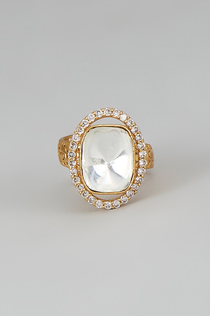 Gold Finish Kundan Polki Ring by VASTRAA Jewellery at Pernia's Pop Up Shop
